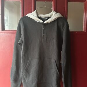 Volcom Black Henley Kids Hoodie with Light Gray Contrast Hood